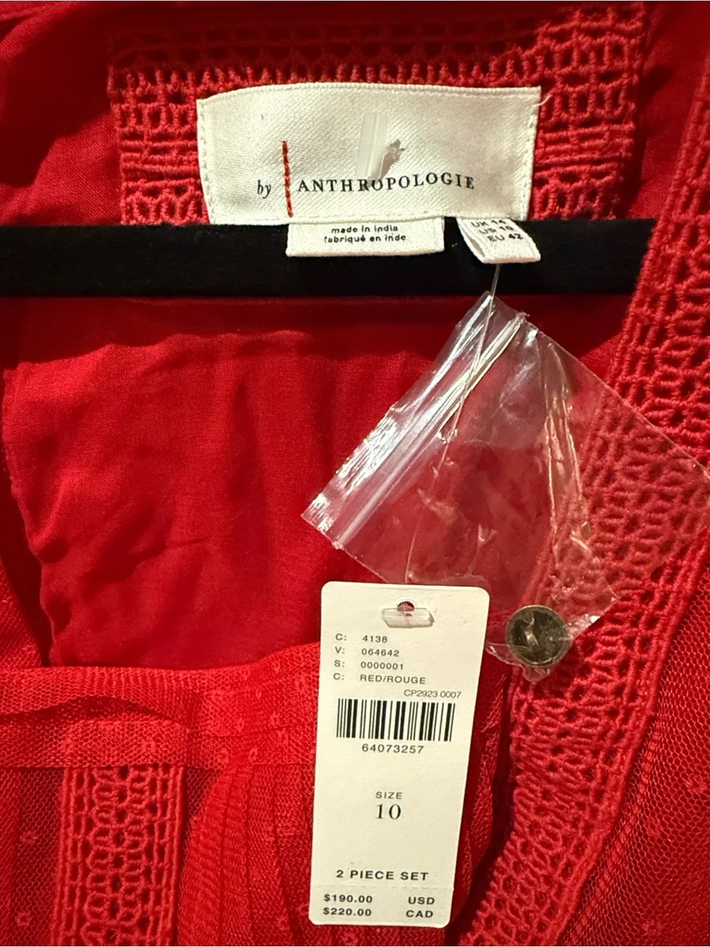 Anthropologie Red Lace Square-Neck Crop Top